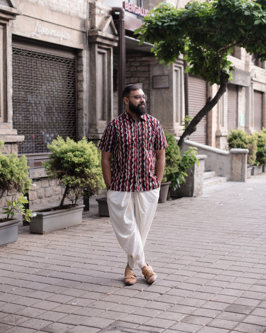 AJRAKH MAROON WAVES SHIRT