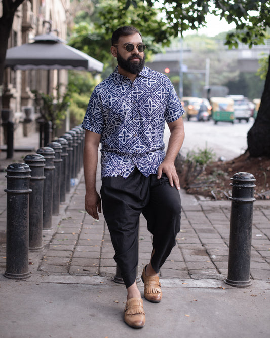 BATIK INDIGO GEOMETRIC TILE SHIRT