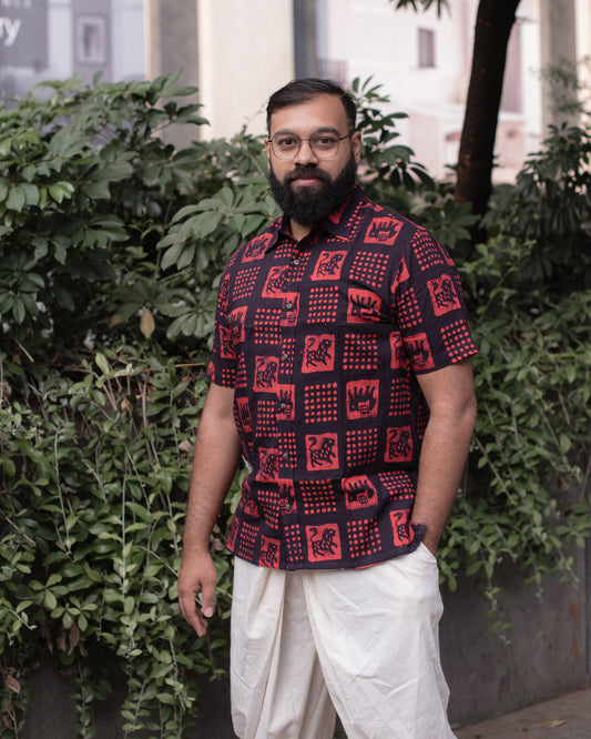 BATIK RED CUBICAL ANIMAL SHIRT