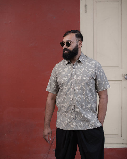 AJRAKH FOSSIL GREY SHIRT