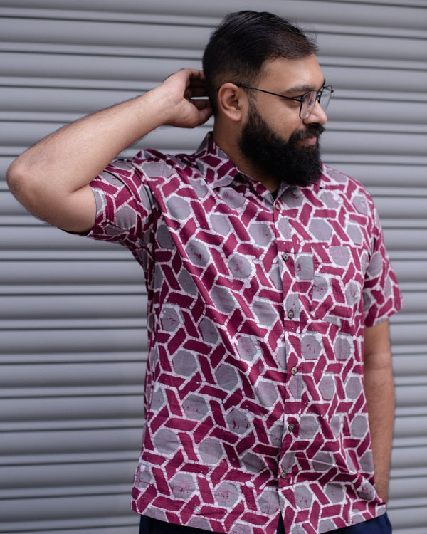 BATIK MAROON HEXAGON SHIRT