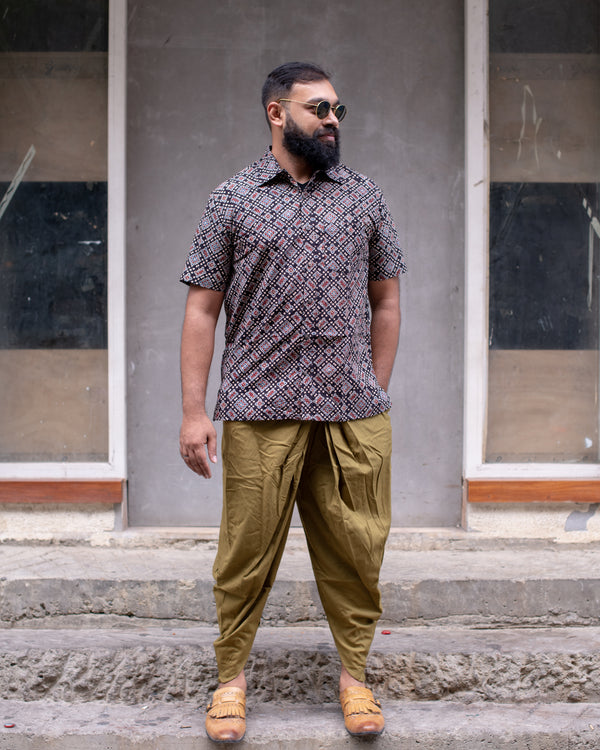 AJRAKH BLACK SQUARE DOTS SHIRT