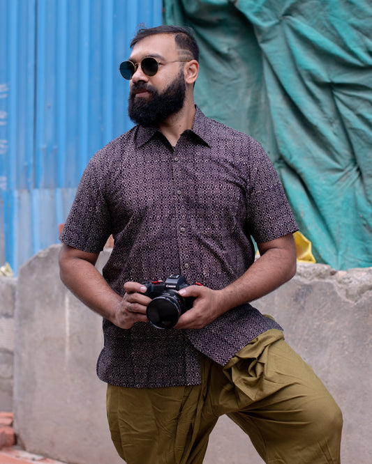 AJRAKH BLACK BUTTA SHIRT