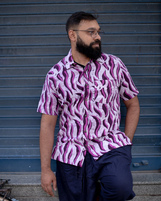 BATIK LAVENDER ABSTRACT WAVE SHIRT