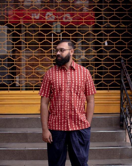 AJRAKH MAROON STRIPE SHIRT