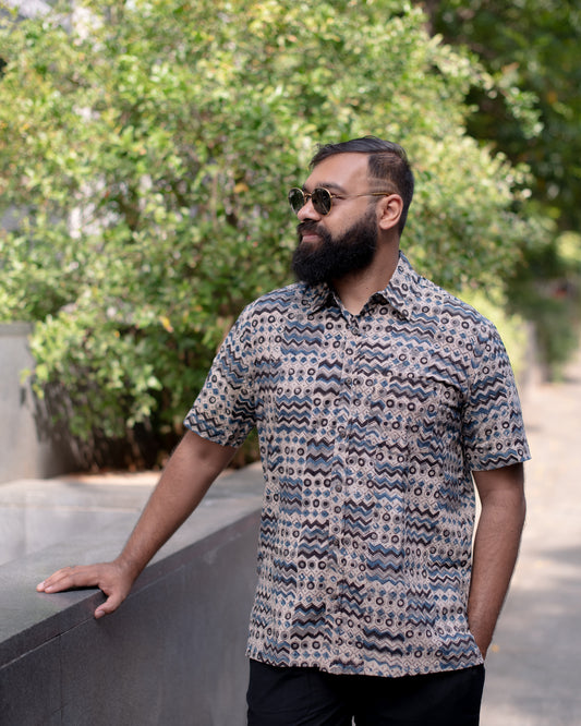 KALAMKARI INDIGO WAVE SHIRT