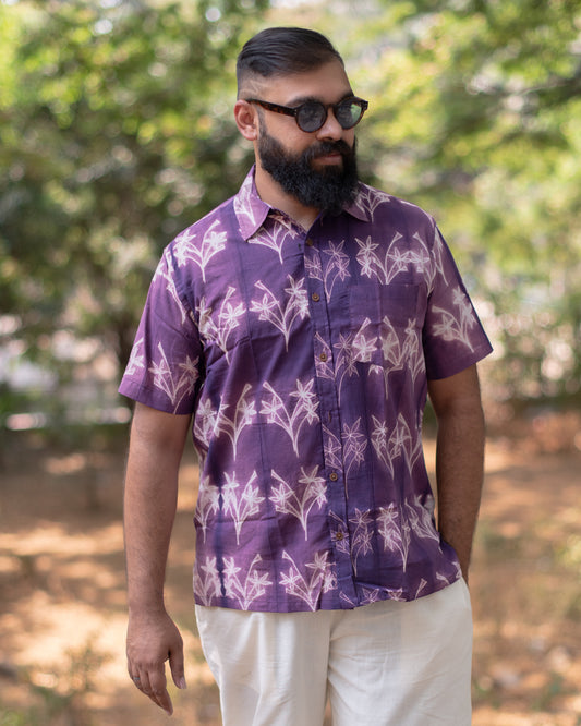 SHIBORI PURPLE FLORAL SHIRT