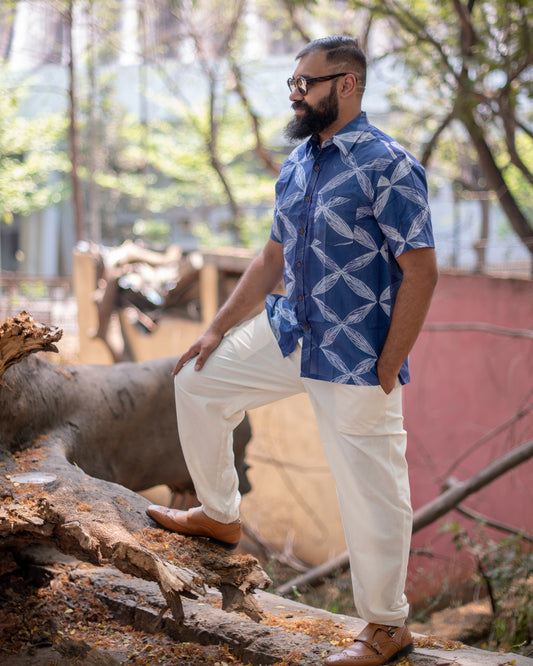 SHIBORI INDIGO LEAF SHIRT