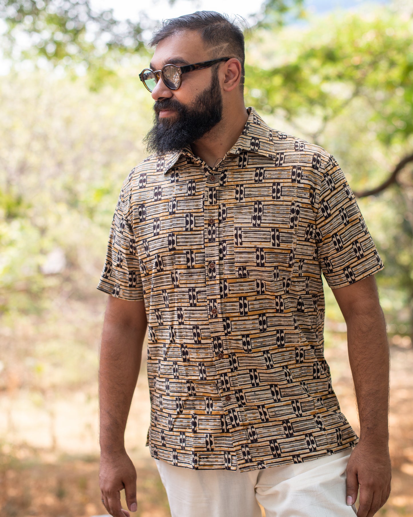 KALAMKARI MUSTARD GEOMETRIC SHIRT