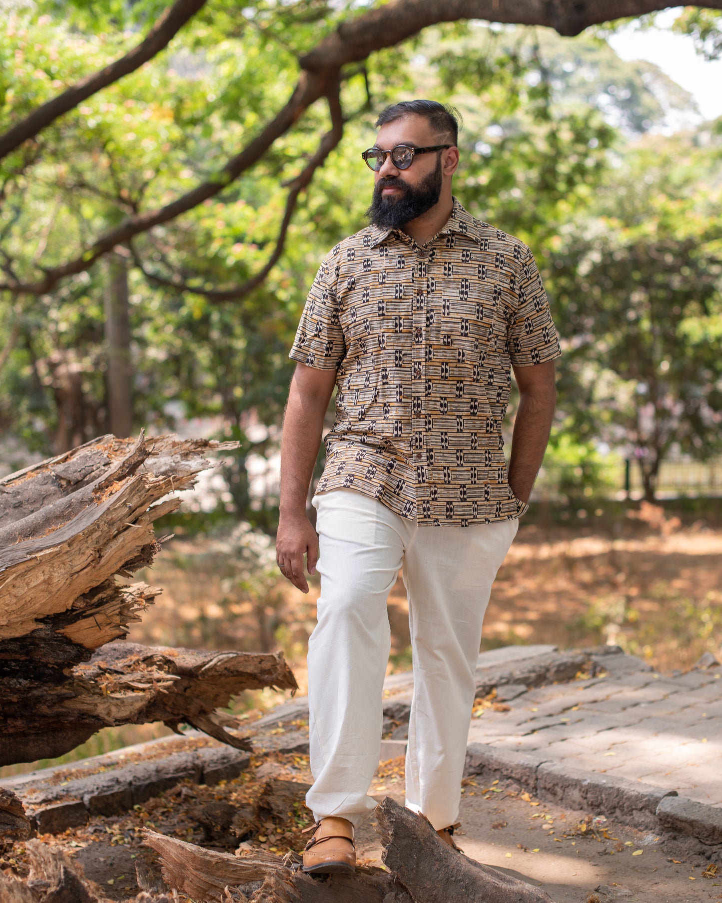 KALAMKARI MUSTARD GEOMETRIC SHIRT