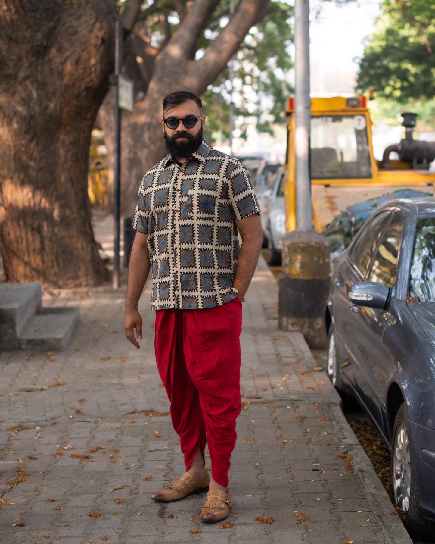 AJRAKH BEIGE ABSTRACT GEOMETRIC SHIRT