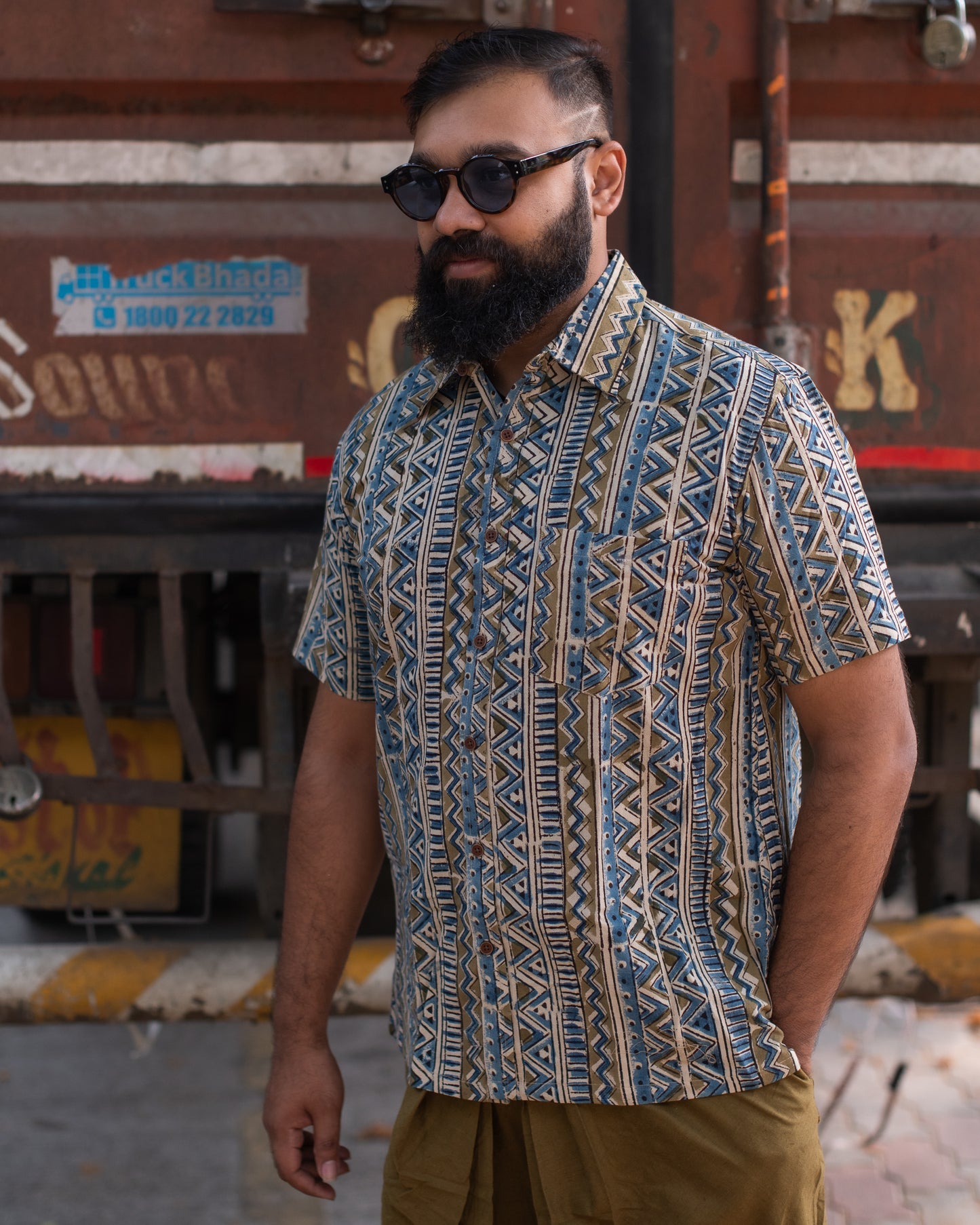 KALAMKARI INDIGO ZIGZAG SHIRT