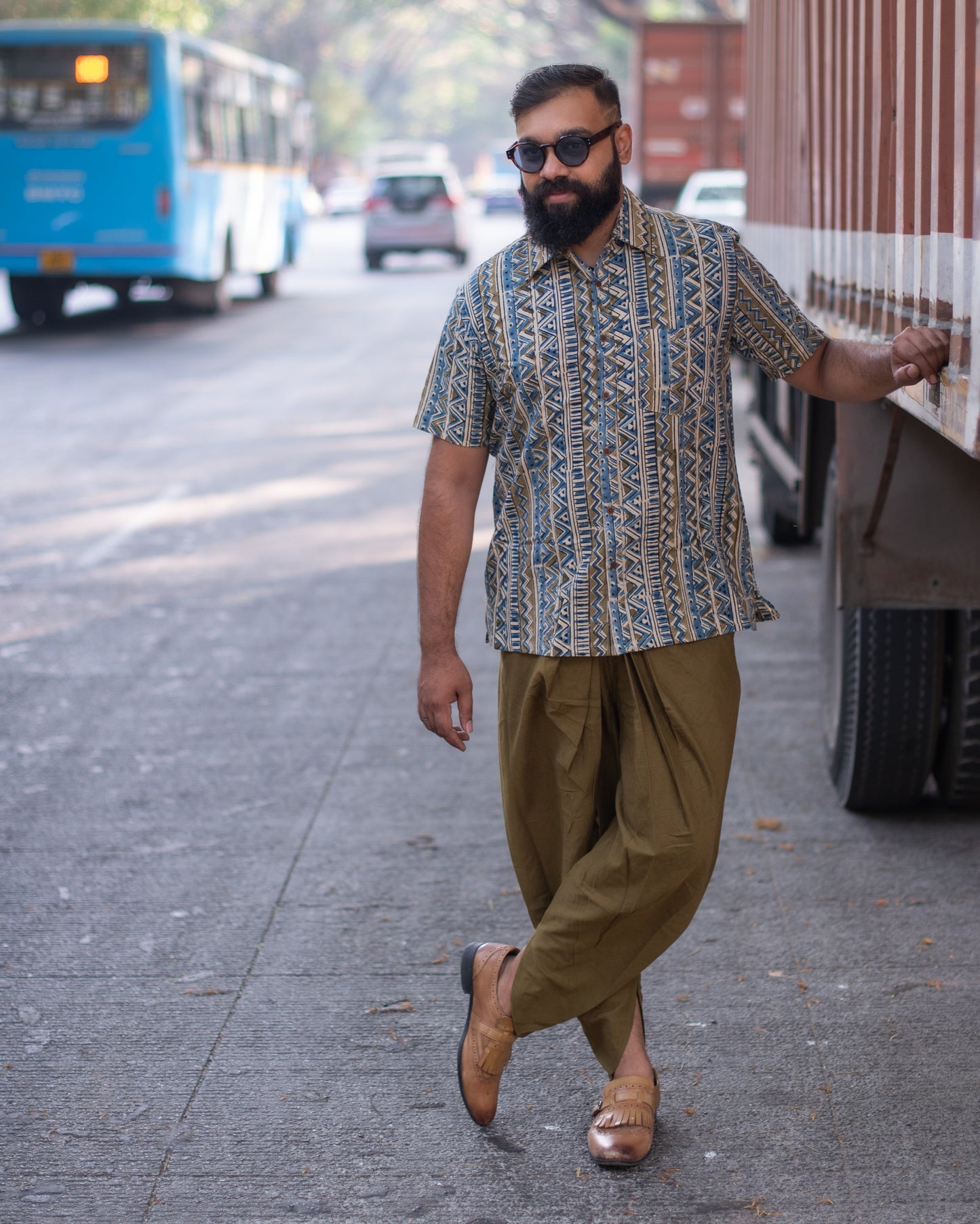 KALAMKARI INDIGO ZIGZAG SHIRT