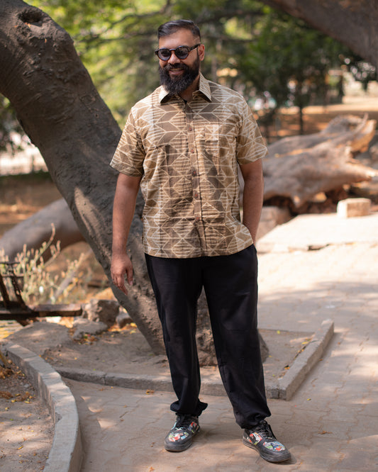 SHIBORI KHAKI ABSTRACT SHIRT