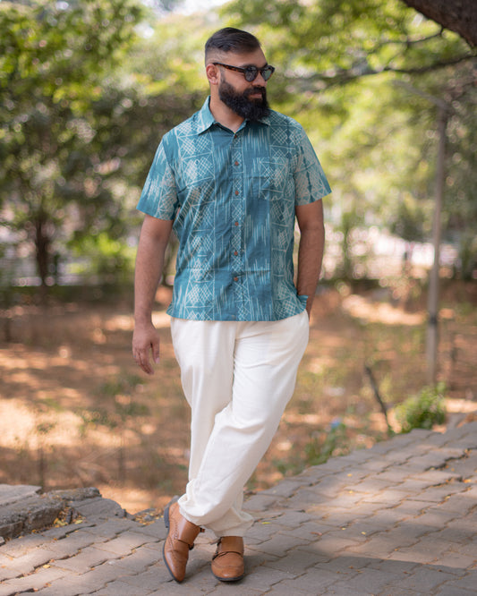 SHIBORI TEAL GREEN SHIRT