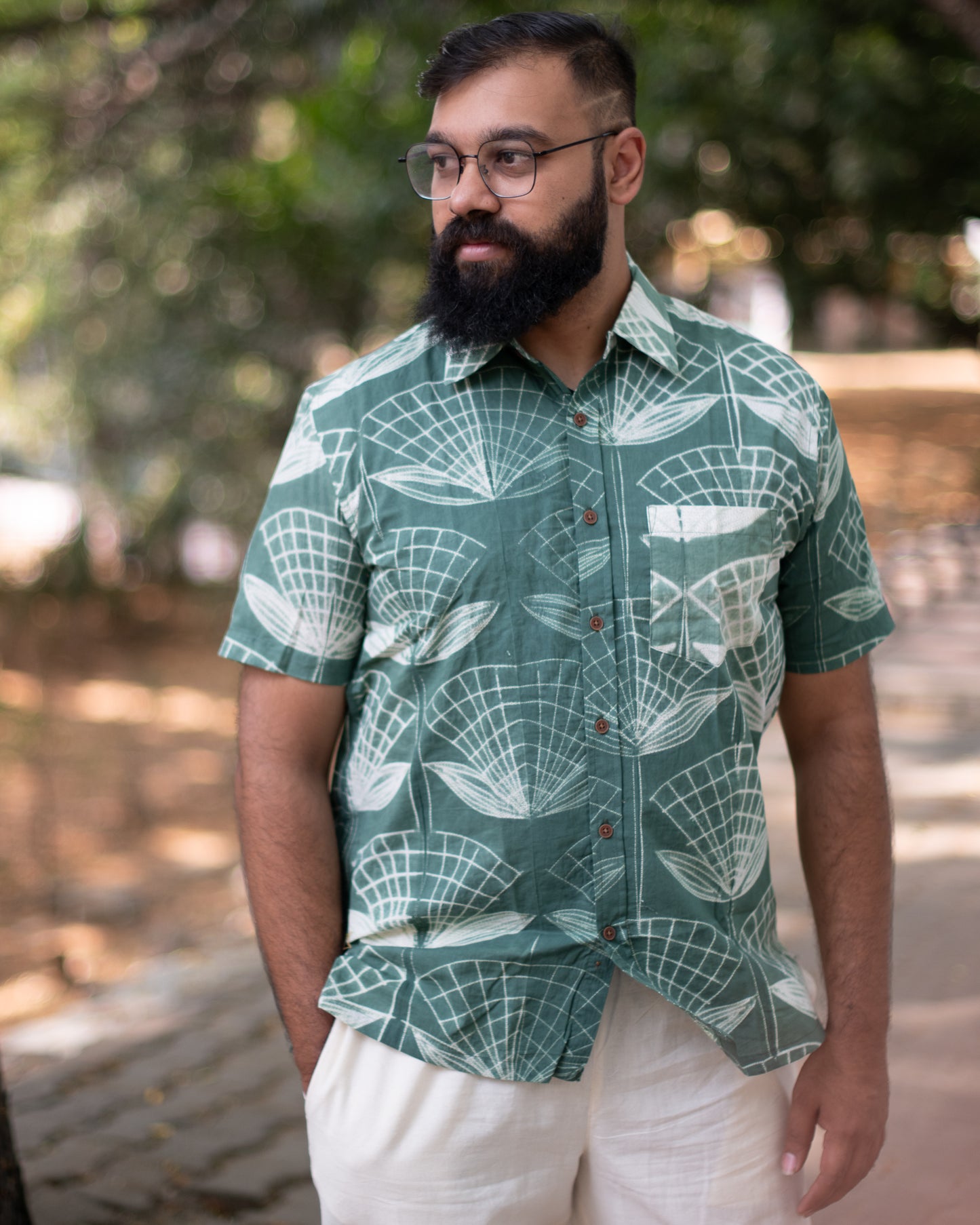 SHIBORI MILITARY GREEN WEB SHIRT