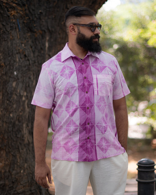 SHIBORI MAJENTA ABSTRACT SHIRT