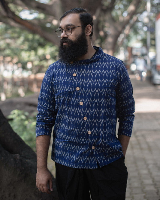 INDIGO ZIGZAG IKKAT 7B SHIRT