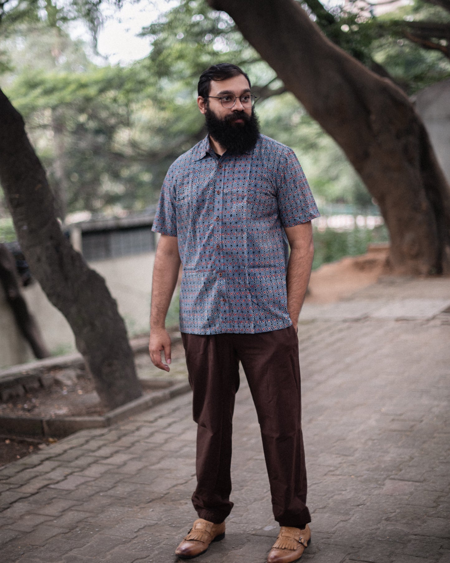 AJRAKH INDIGO BUTTI SHIRT