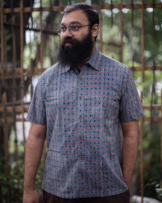 AJRAKH INDIGO BUTTI SHIRT