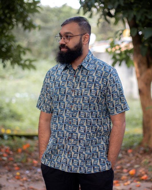 AJRAKH INDIGO ROSE SHIRT