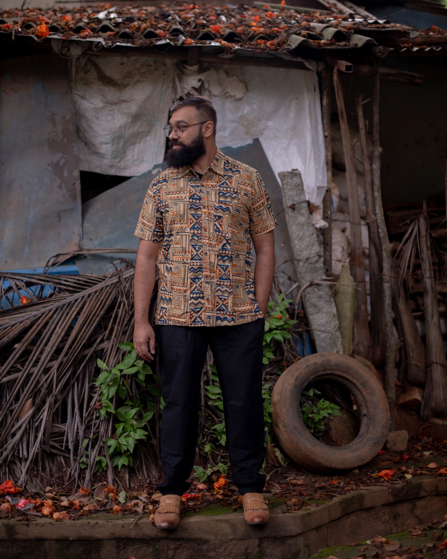 KALAMKARI GREEN GEOMETRIC SHIRT