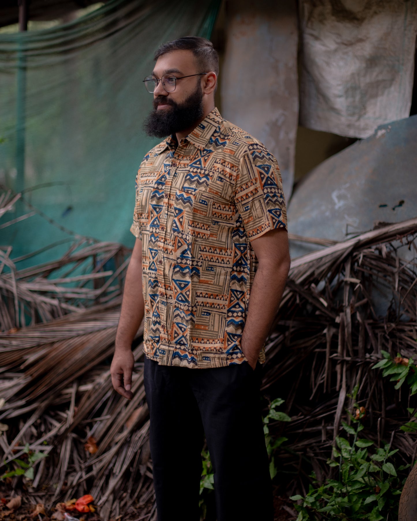 KALAMKARI GREEN GEOMETRIC SHIRT