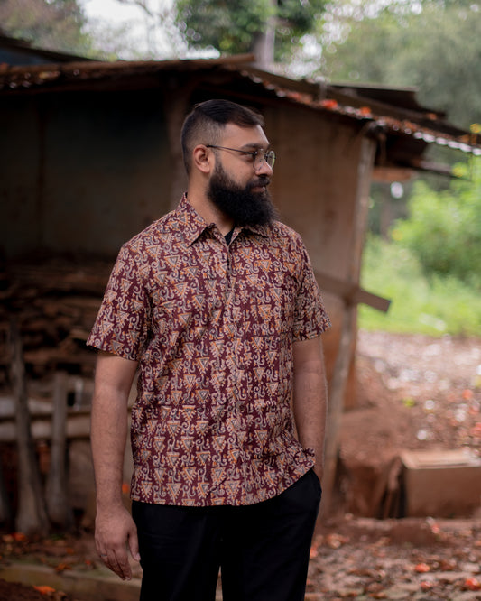 MAROON GEOMETRIC KALAMKARI SHIRT