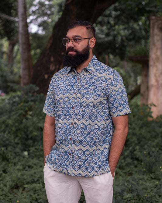 AJRAKH PEACOCK FEATHER SHIRT