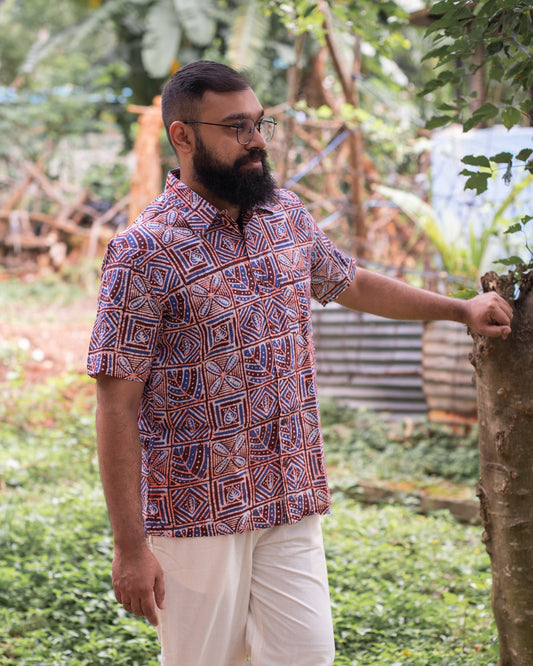 BROWN ABSTRACT GEOMETRIC BATIK SHIRT