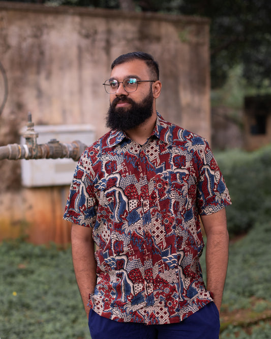 AJRAKH MAROON ABSTRACT SHIRT