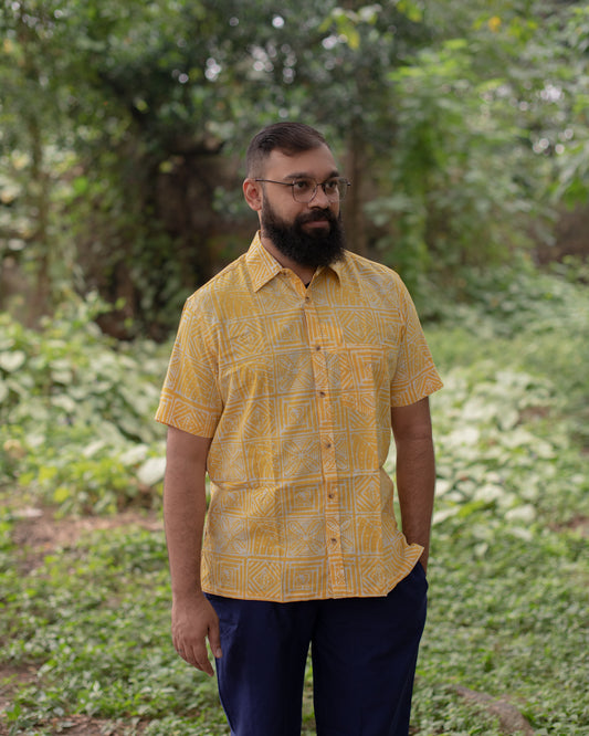 YELLOW ABSTRACT GEOMETRIC BATIK SHIRT