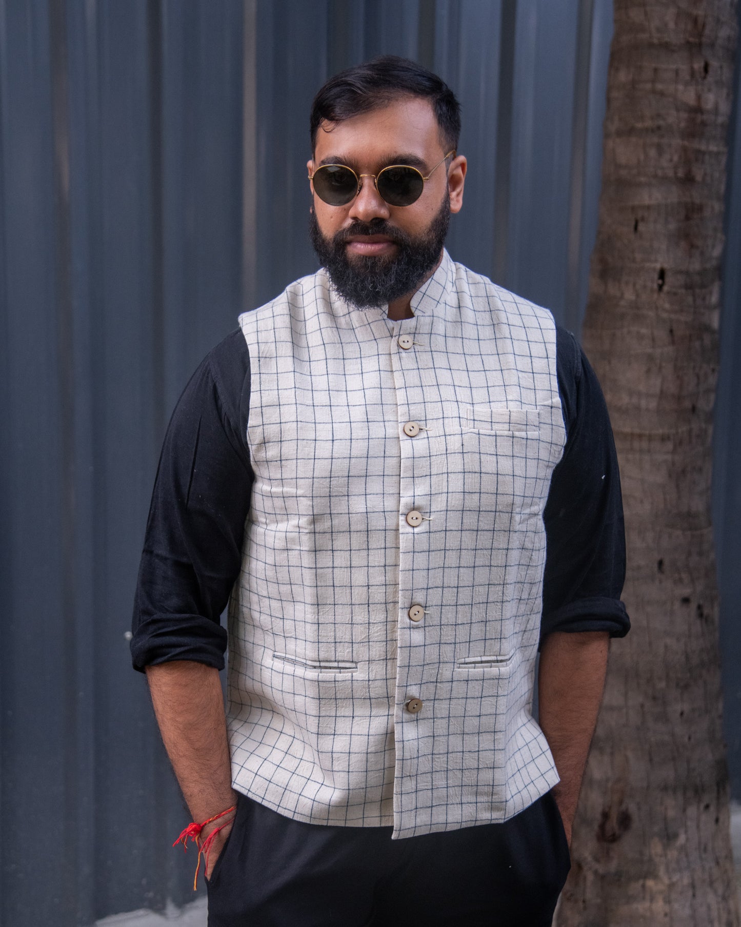 INDIGO BIG CHECKS MODI JACKET