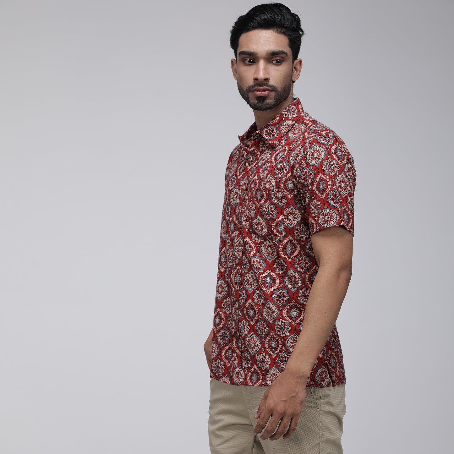 AJRAKH RED ABSTRACT SHIRT
