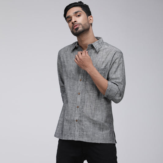 GREY PINTUCK SLUB SHIRT