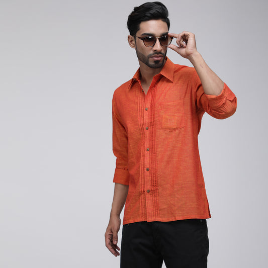 ORANGE PINTUCK SLUB SHIRT