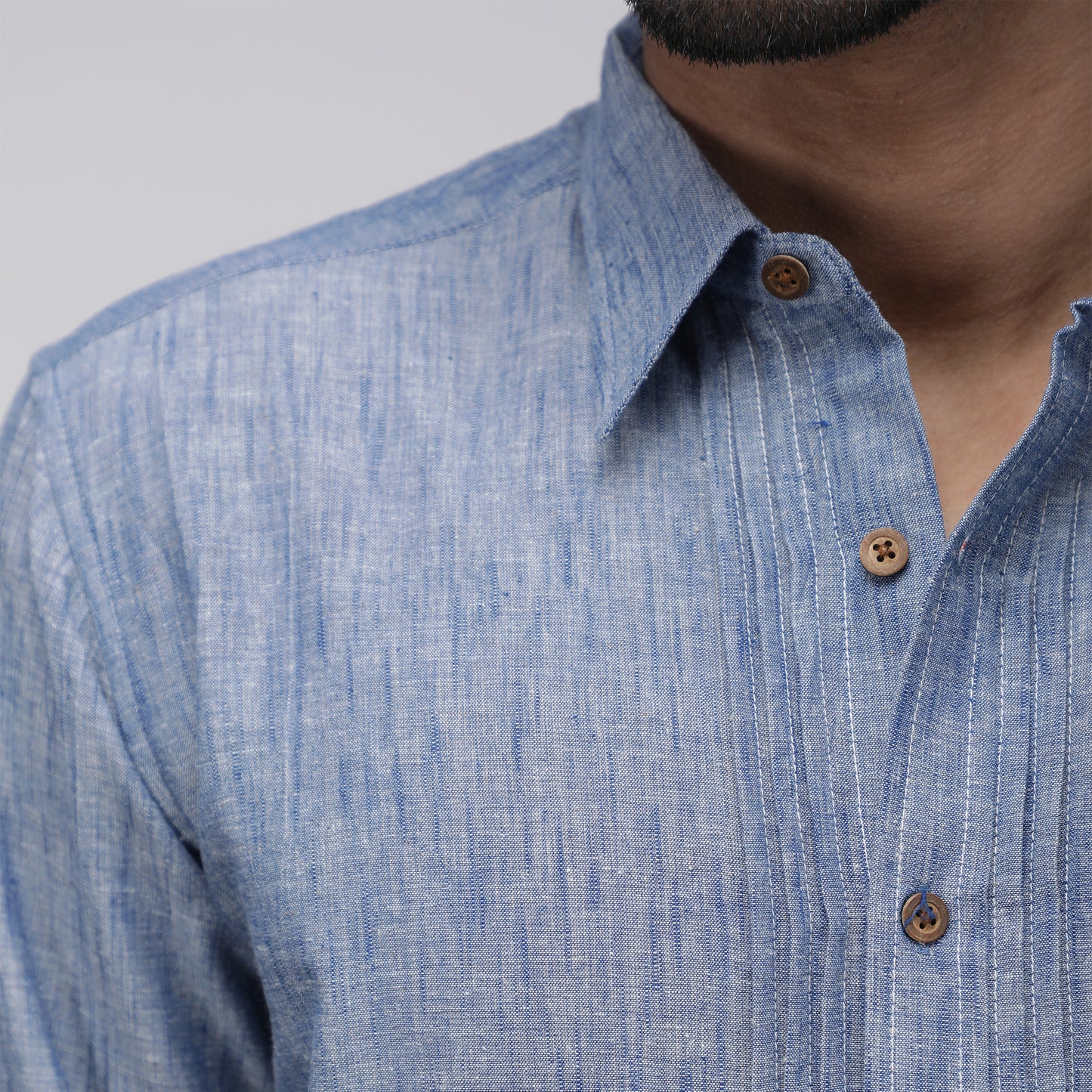 INDIGO PINTUCK SLUB SHIRT