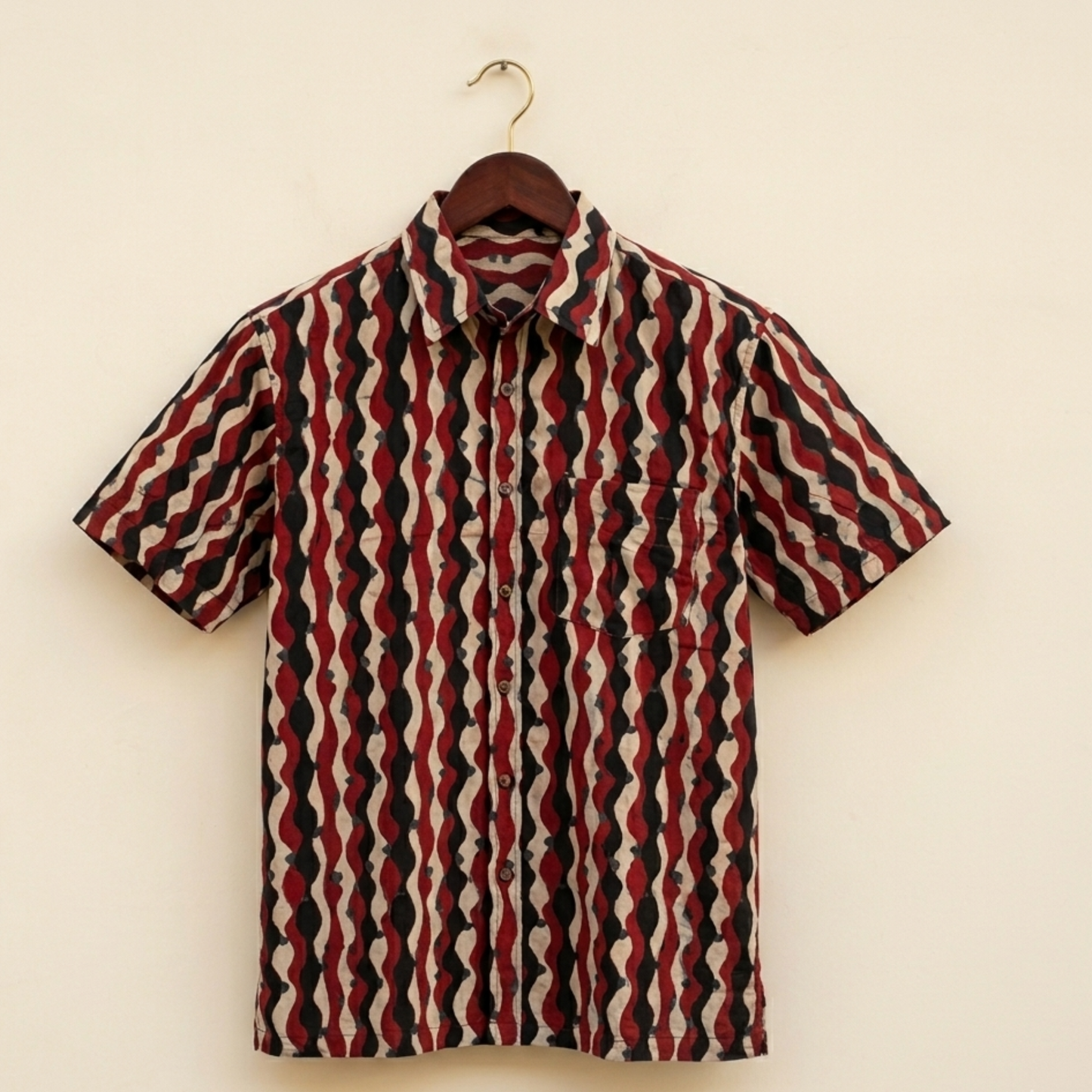 AJRAKH MAROON WAVES SHIRT