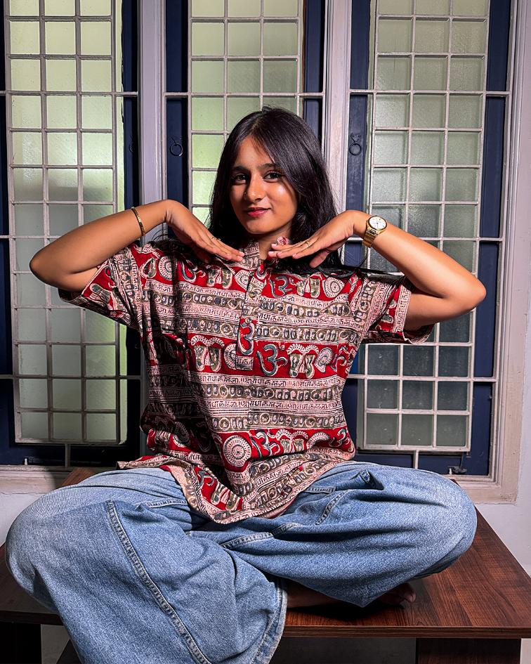 MAROON KALAMKARI MANTRA SHORT KURTA