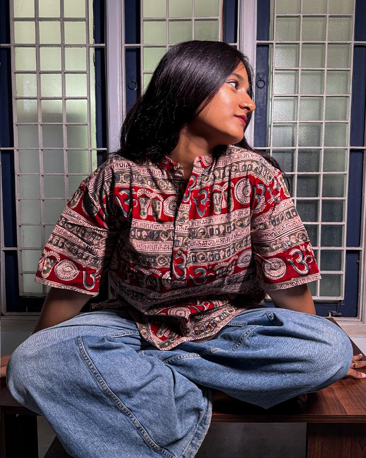 MAROON KALAMKARI MANTRA SHORT KURTA