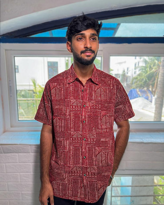 AJRAKH RED ABSTRACT SHIRT