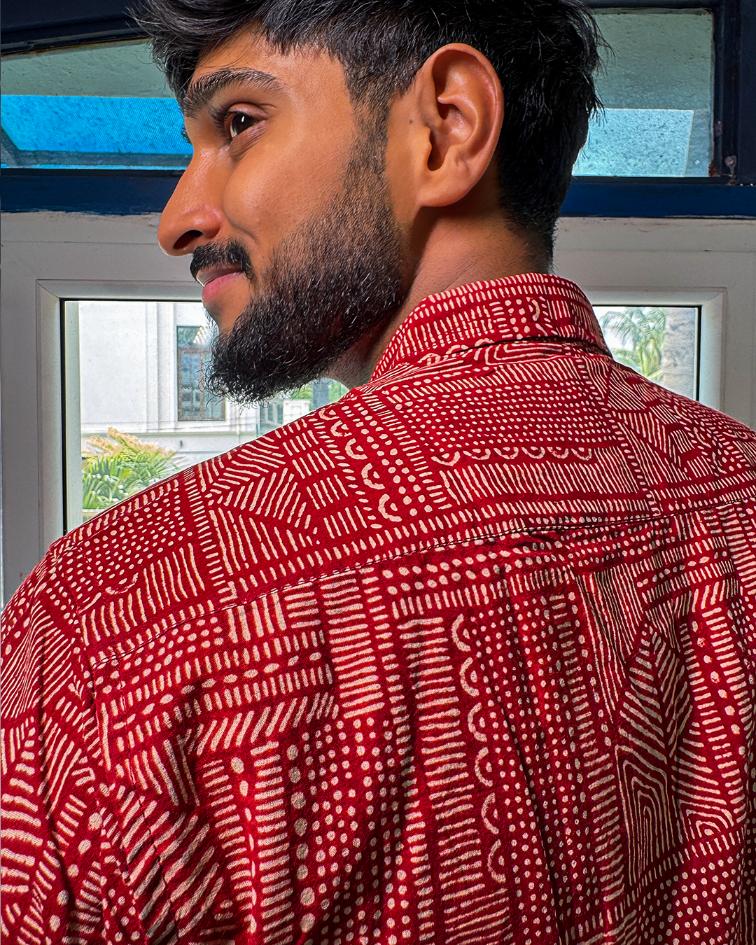 AJRAKH RED ABSTRACT SHIRT