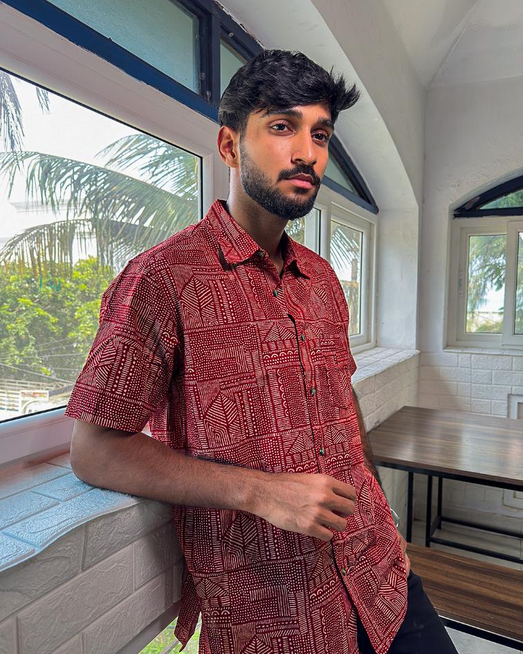 AJRAKH RED ABSTRACT SHIRT