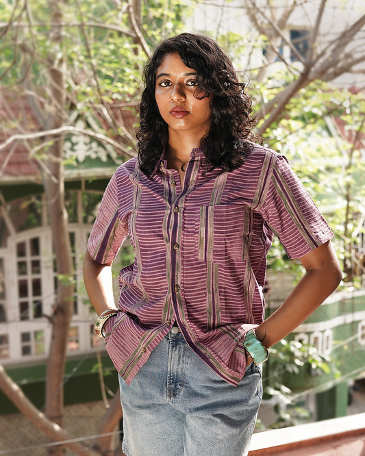 SHIBORI LAVENDER STAIRCASE SHIRT