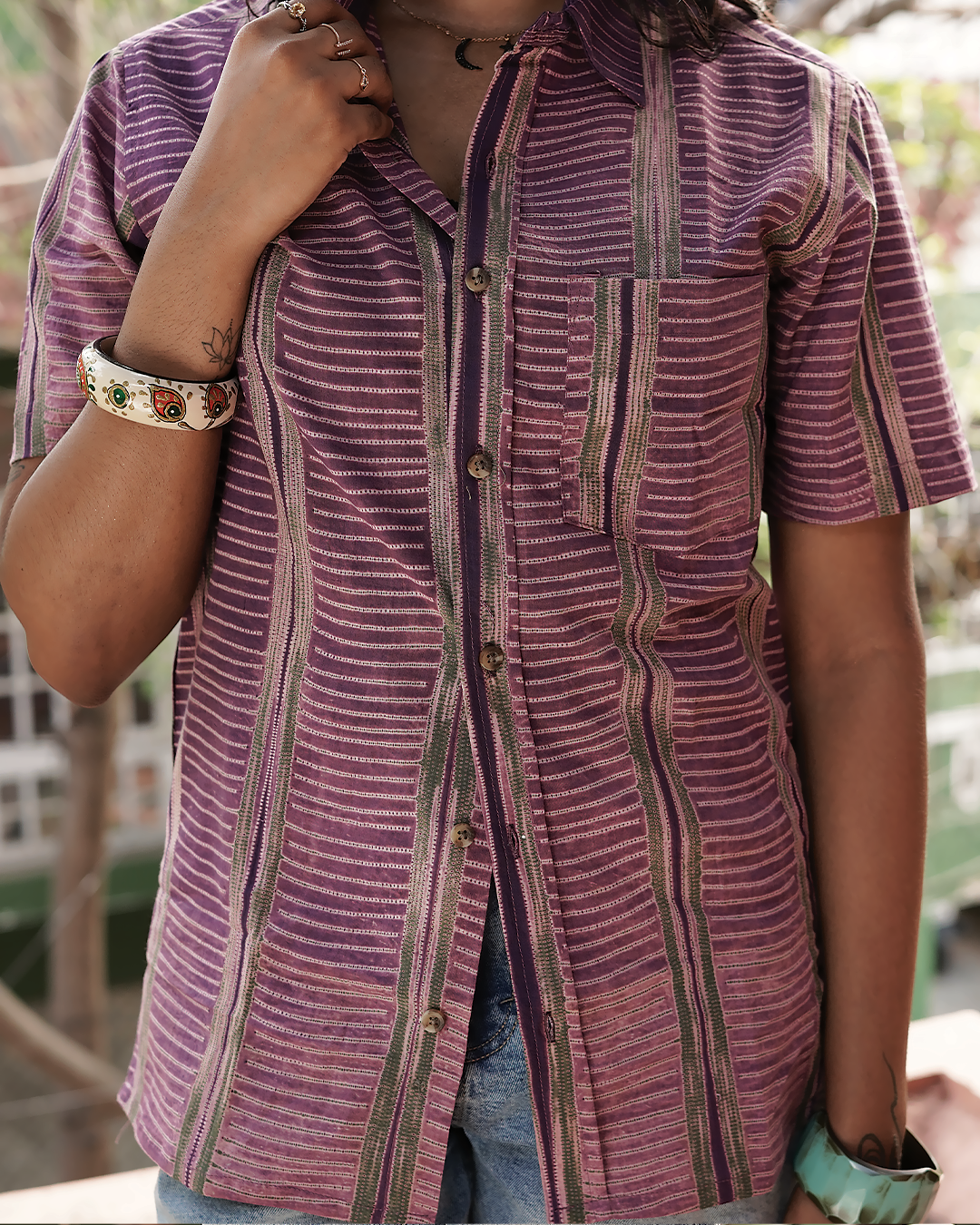 SHIBORI LAVENDER STAIRCASE SHIRT