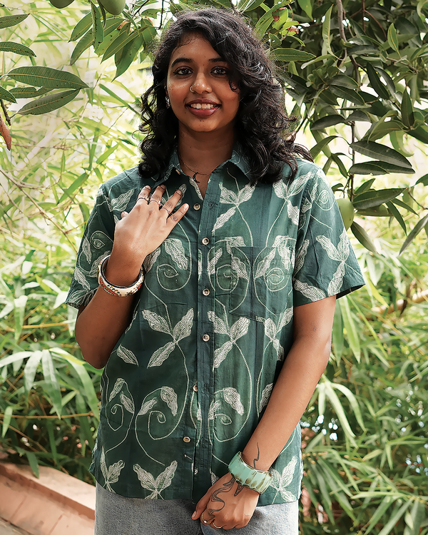 SHIBORI GREEN FLORAL SHIRT