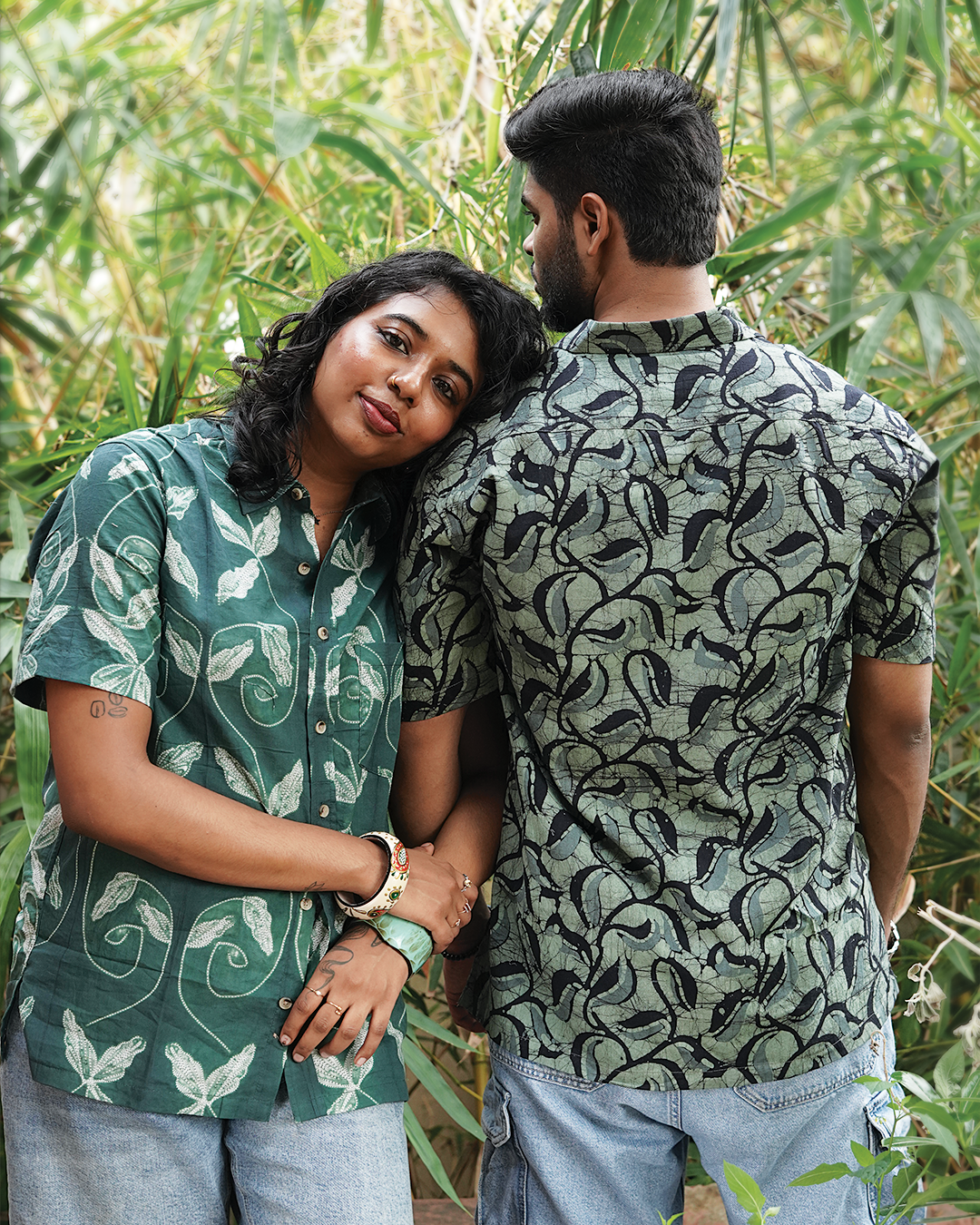 SHIBORI GREEN FLORAL SHIRT