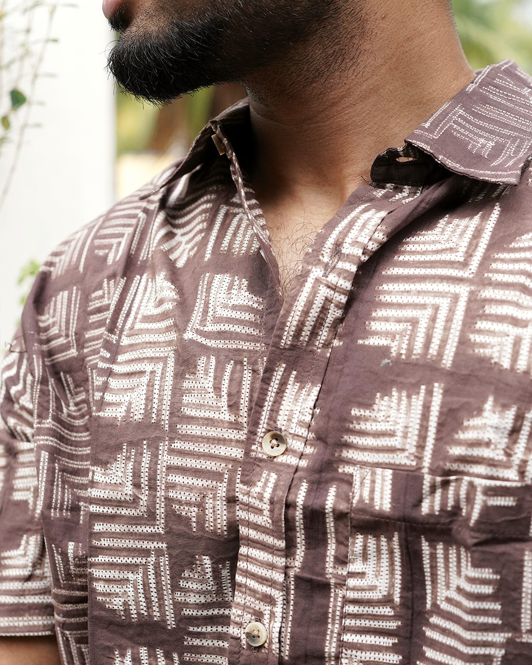 SHIBORI BROWN GEOMETRIC SHIRT
