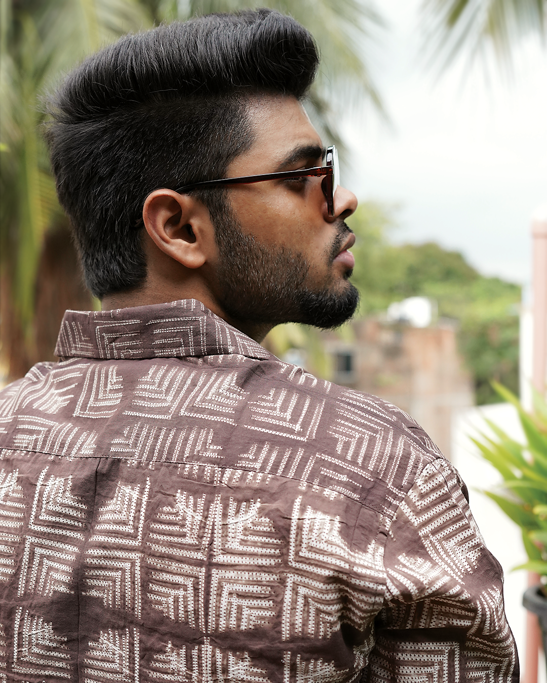 SHIBORI BROWN GEOMETRIC SHIRT