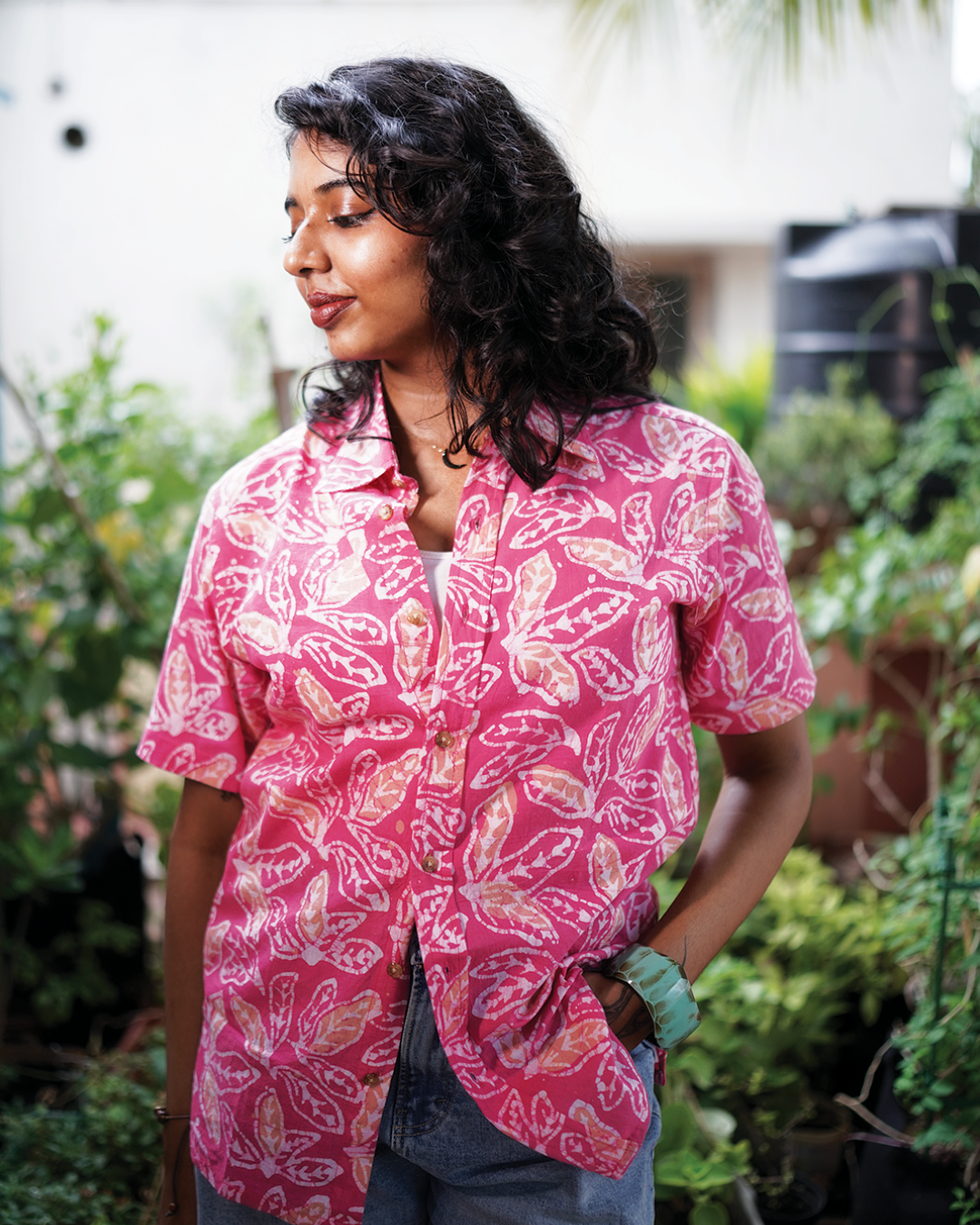 BATIK PINK LEAF SHIRT
